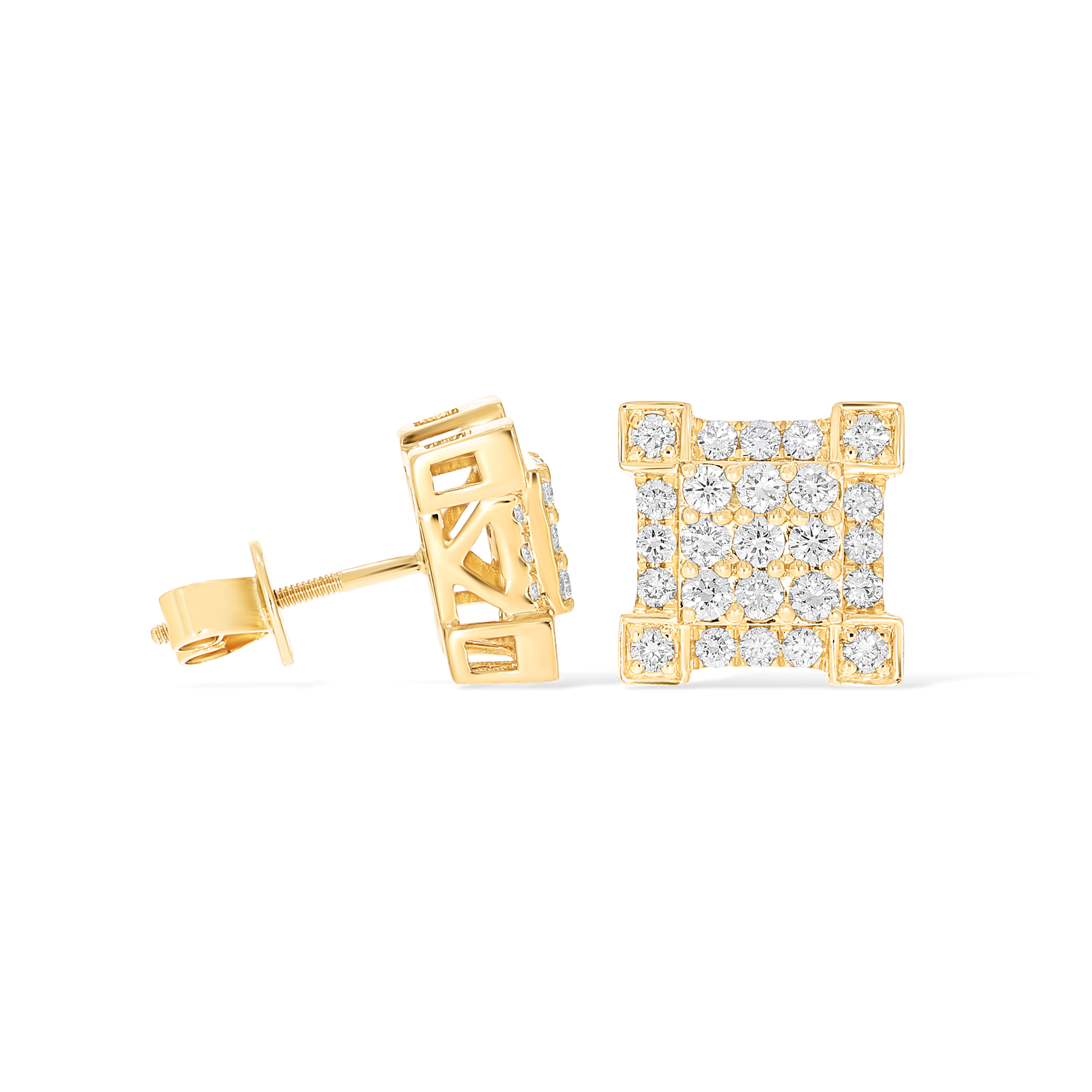 Diamond Square Shaped Earrings 1.10 ct. 14k Yellow Gold